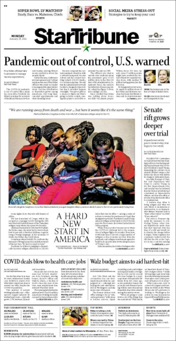 Portada de Star Tribune (États-Unis)