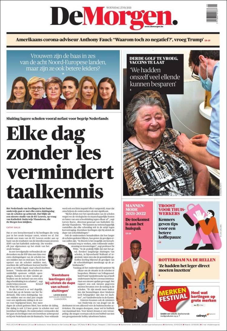 Portada de De Morgen (B&eacute;lgica)