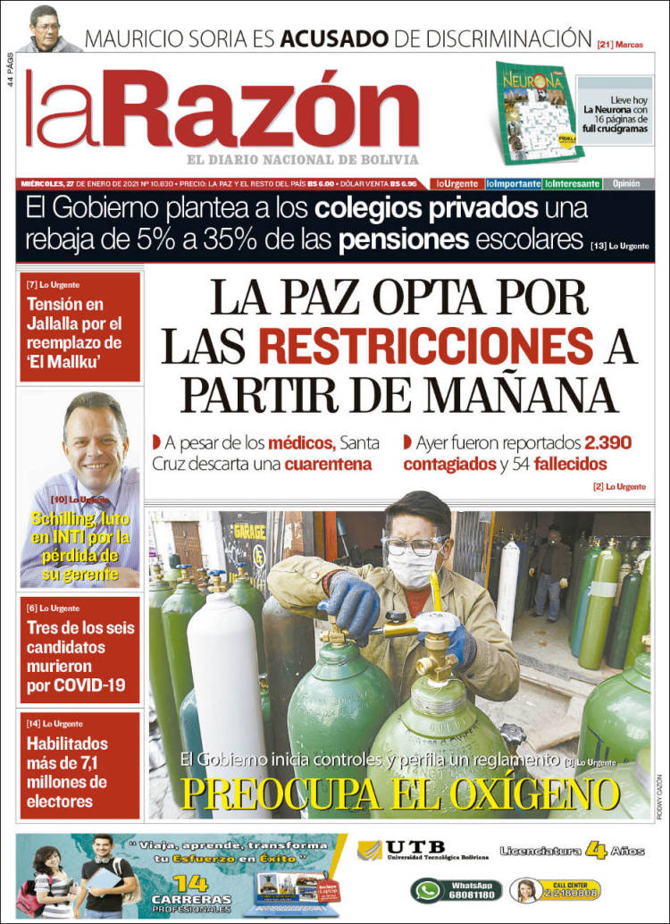 Portada de La Razón (Bolivia)