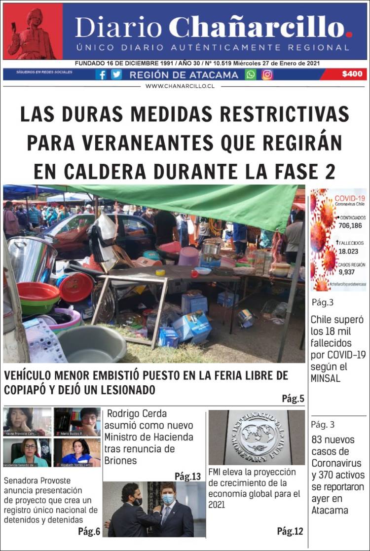 Portada de Diario Chañarcillo (Chile)