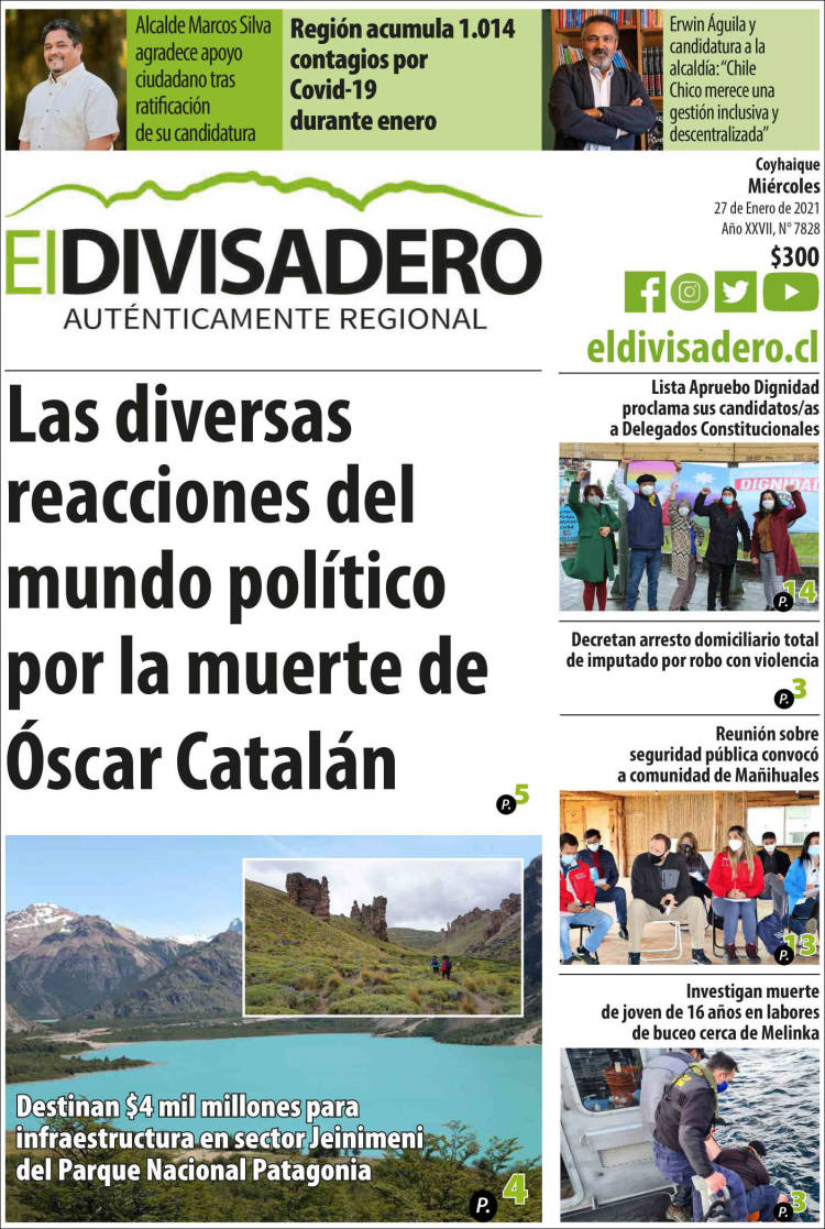 Portada de Diario El Divisadero (Chile)