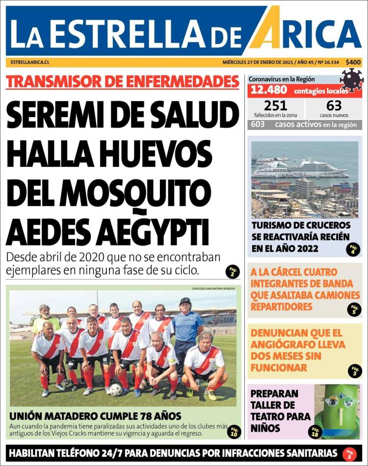 Portada de La Estrella de Arica (Chile)