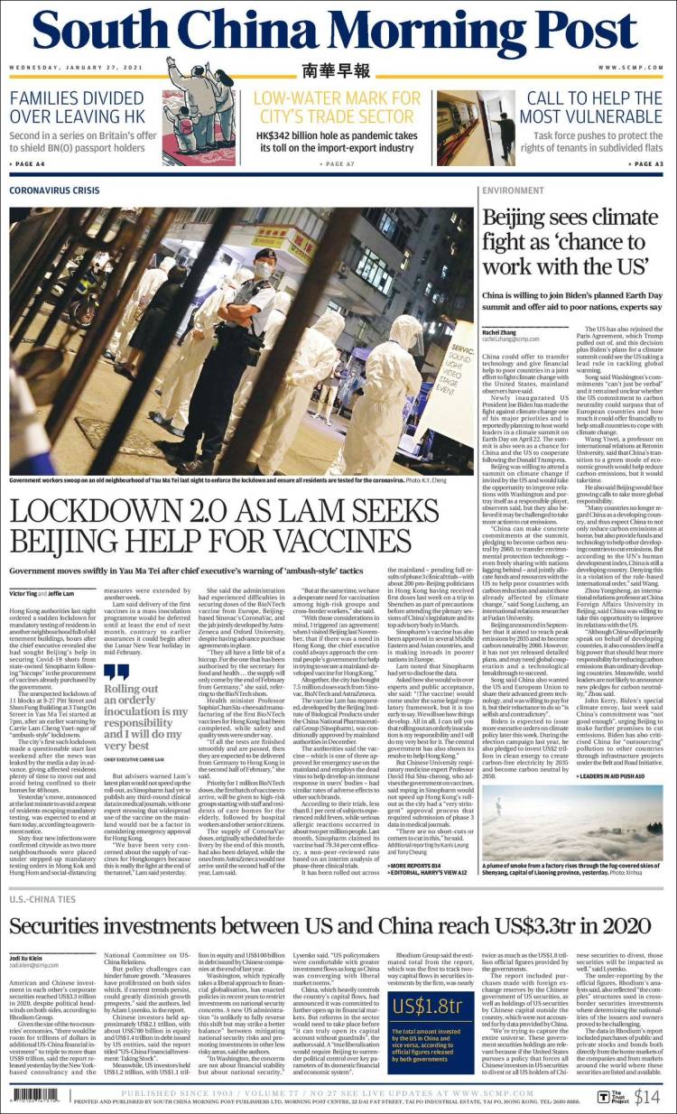 Portada de South China Morning Post (China)