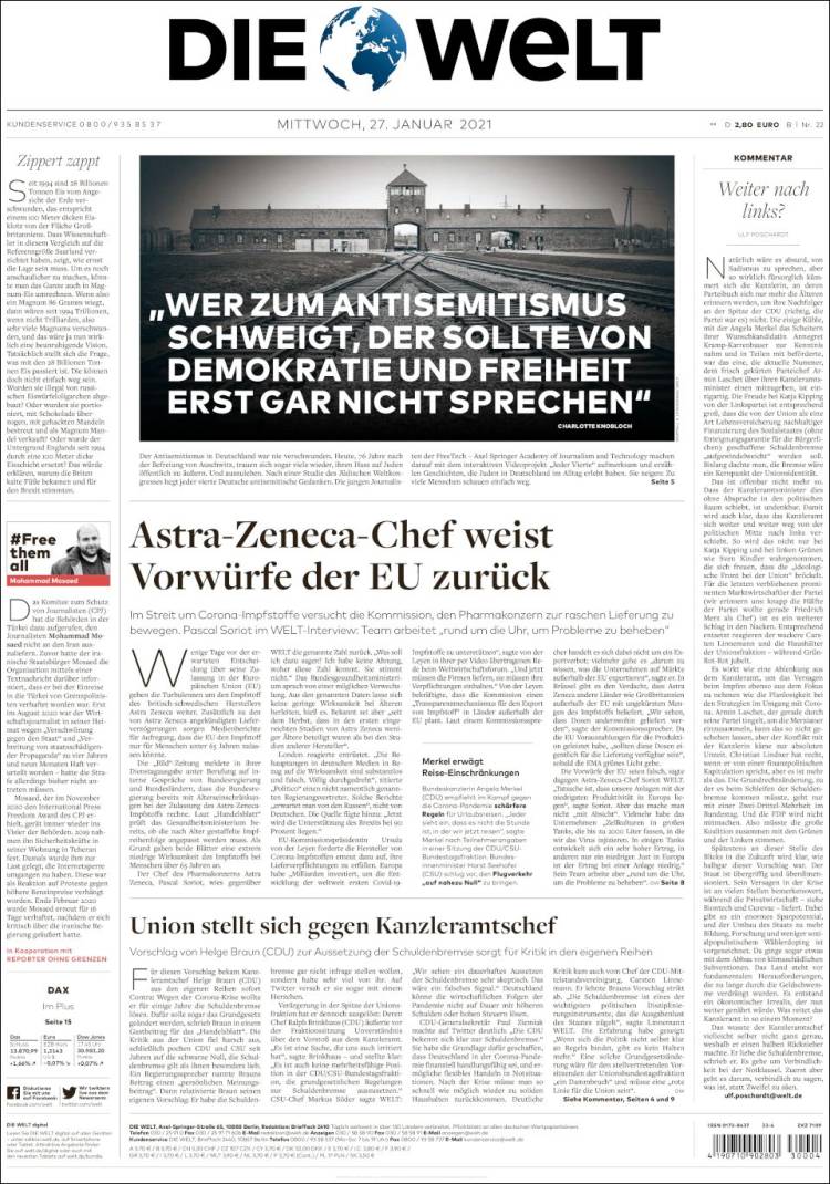Portada de Die Welt (Alemania)