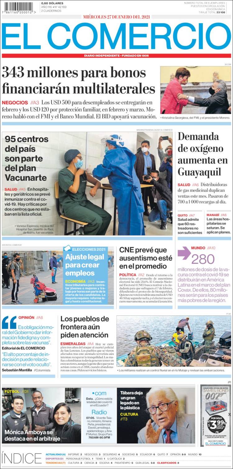 Portada de El Comercio (Ecuador)