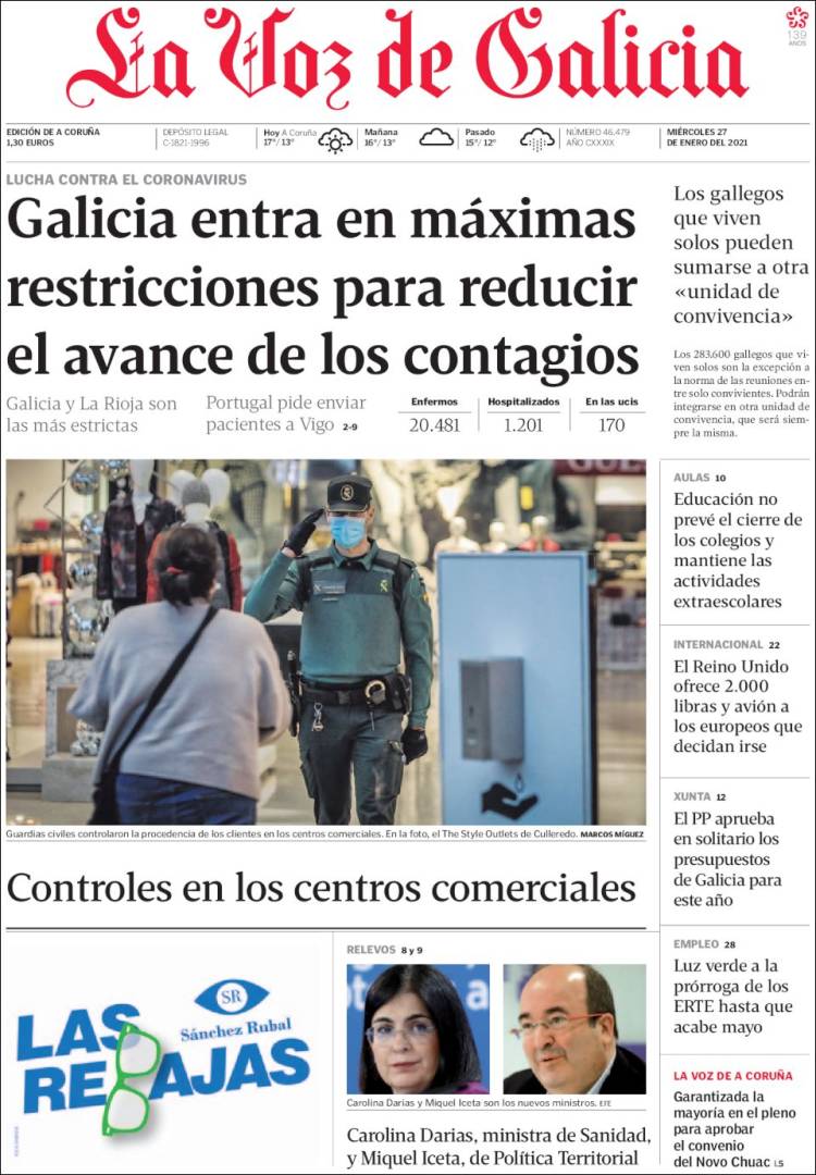 Portada de La Voz de Galicia (España)