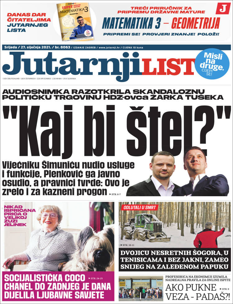 Portada de Jutarnji List (Croacia)