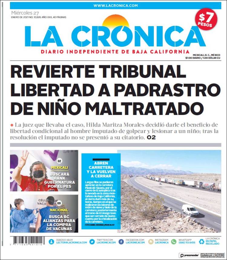 Portada de La Crónica de Baja California (México)