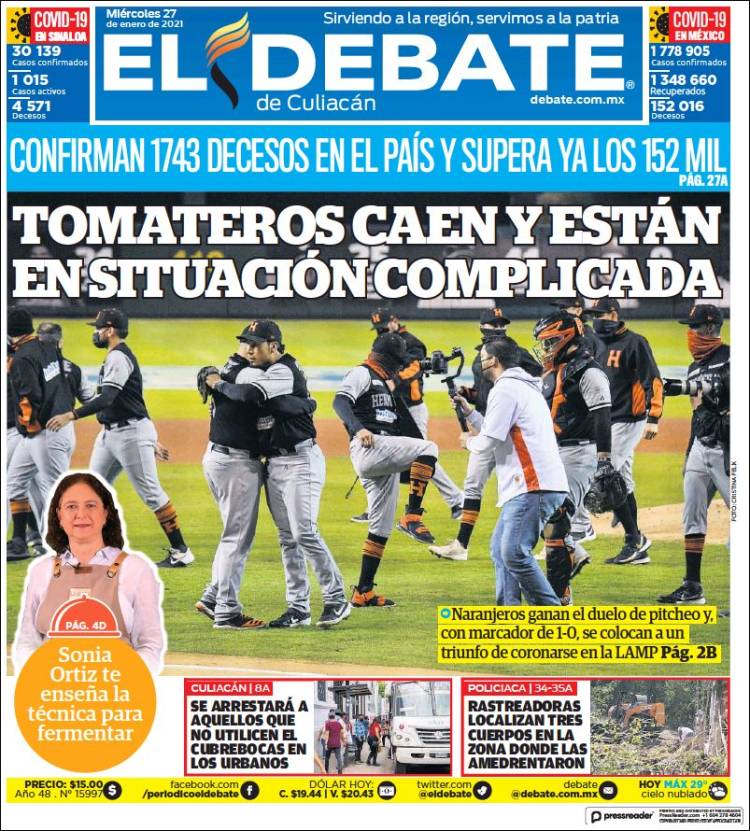 Portada de El Debate de Culiacán (México)