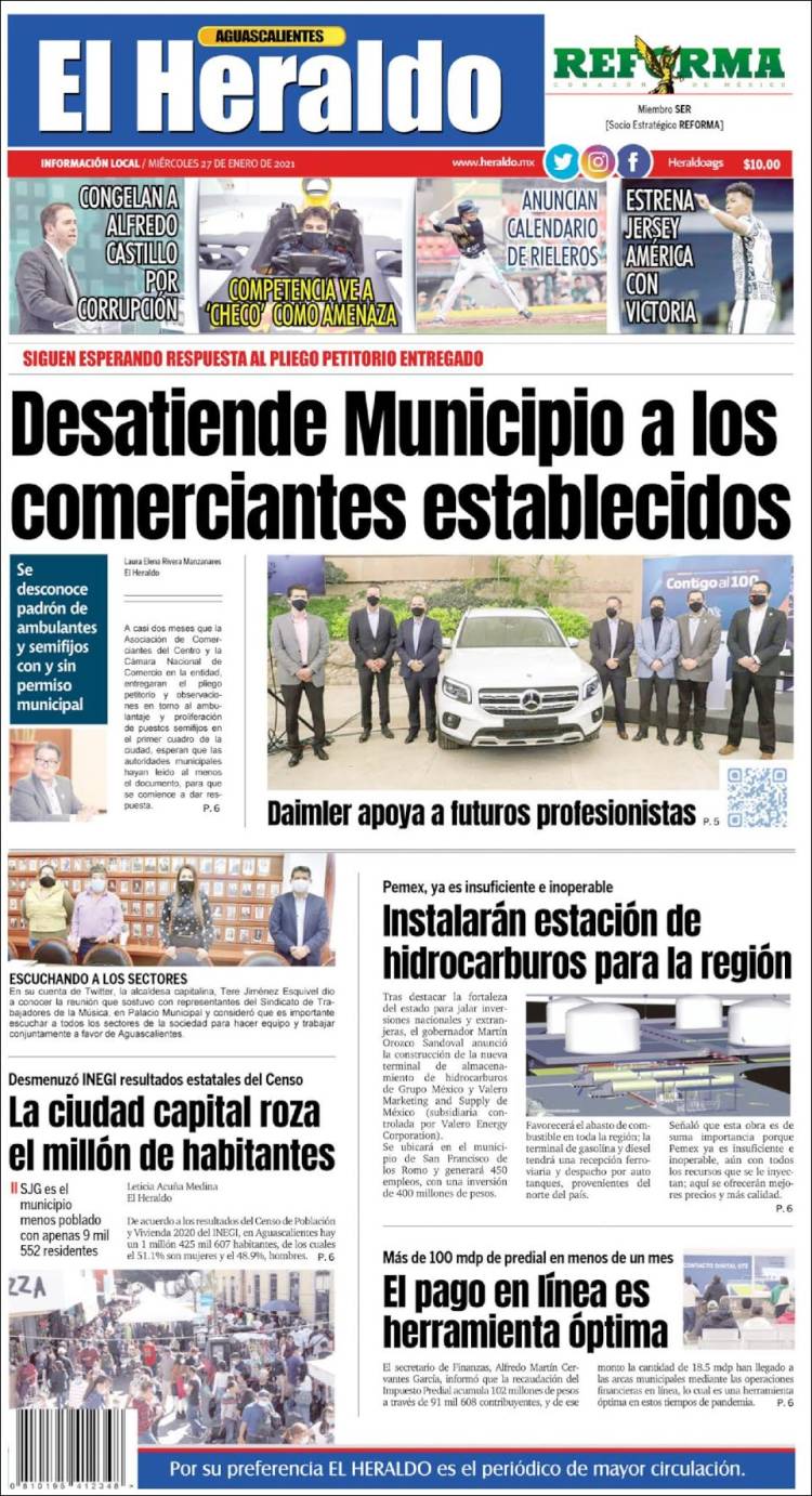 Portada de El Heraldo de Aguascalientes (México)