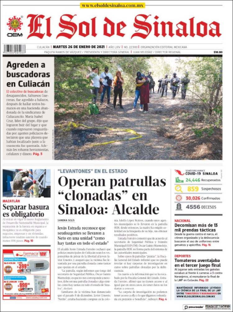 Portada de El Sol de Sinaloa (México)