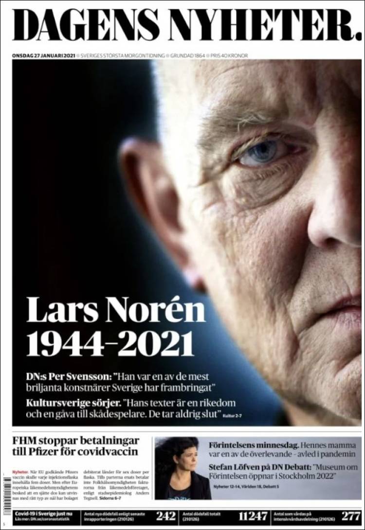 Newspaper Dagens Nyheter Sweden Newspapers In Sweden Wednesday S Edition January 27 Of 2021 Kiosko Net