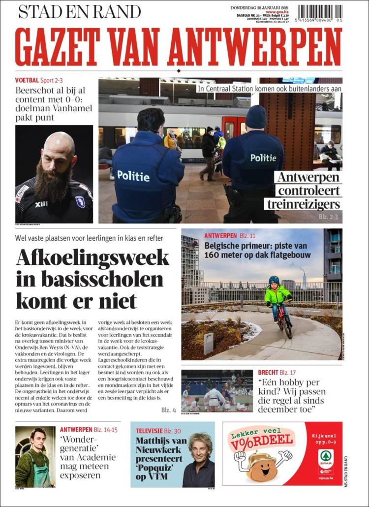 Portada de Gazet van Antwerpen (Bélgica)