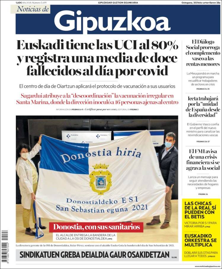 Portada de Noticias de Gipuzkoa (Spain)
