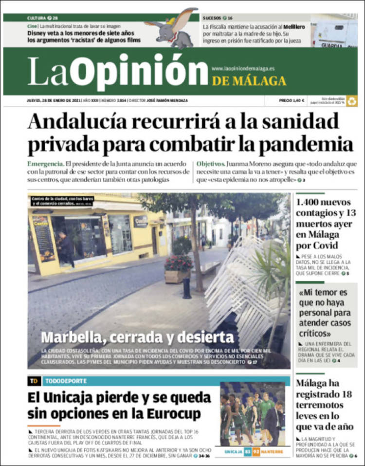 Portada de La Opinión de Málaga (Espagne)