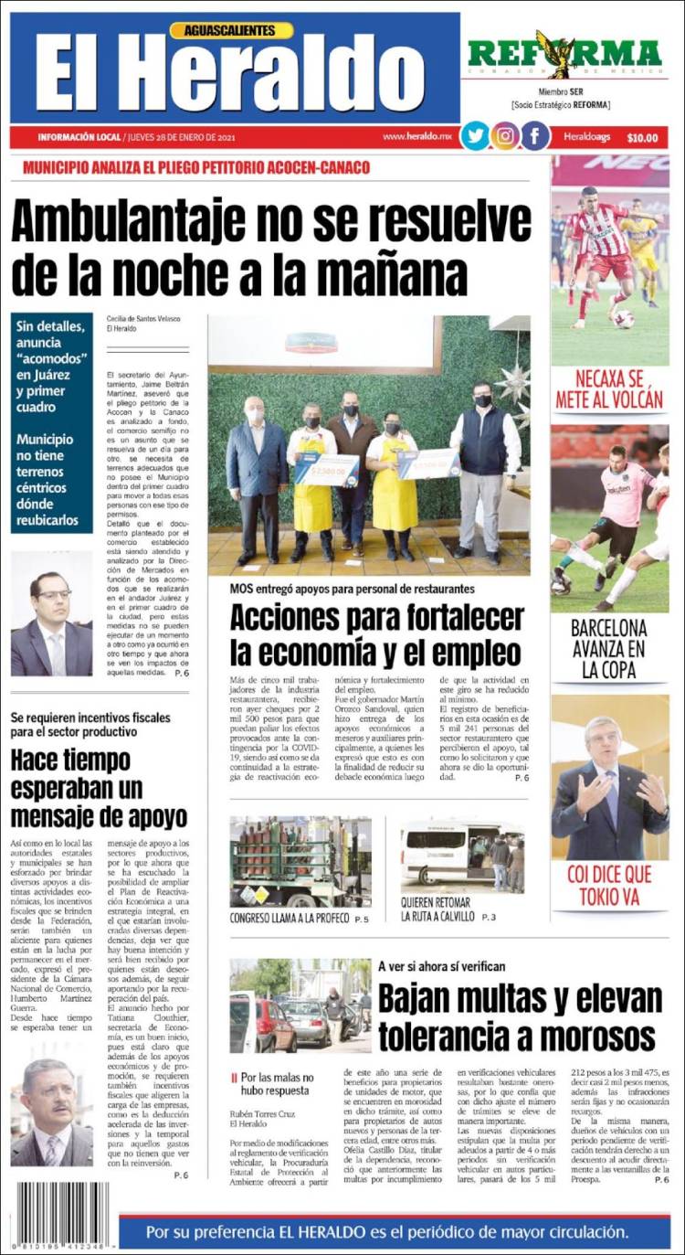 Portada de El Heraldo de Aguascalientes (México)