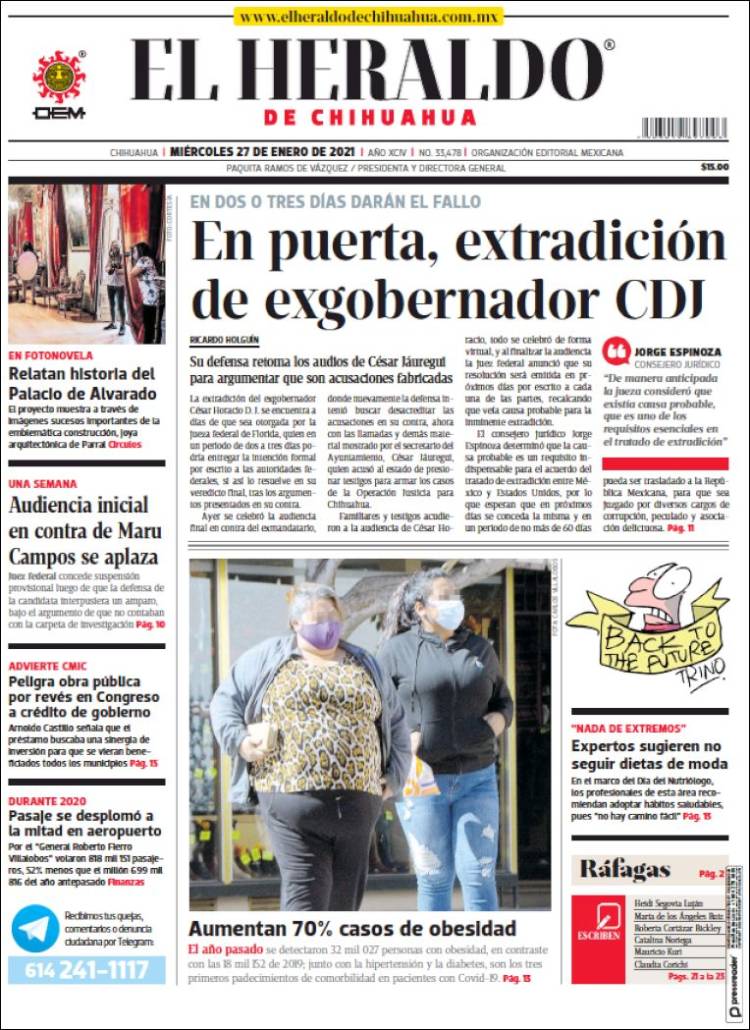 Portada de El Heraldo de Chihuahua (Mexique)