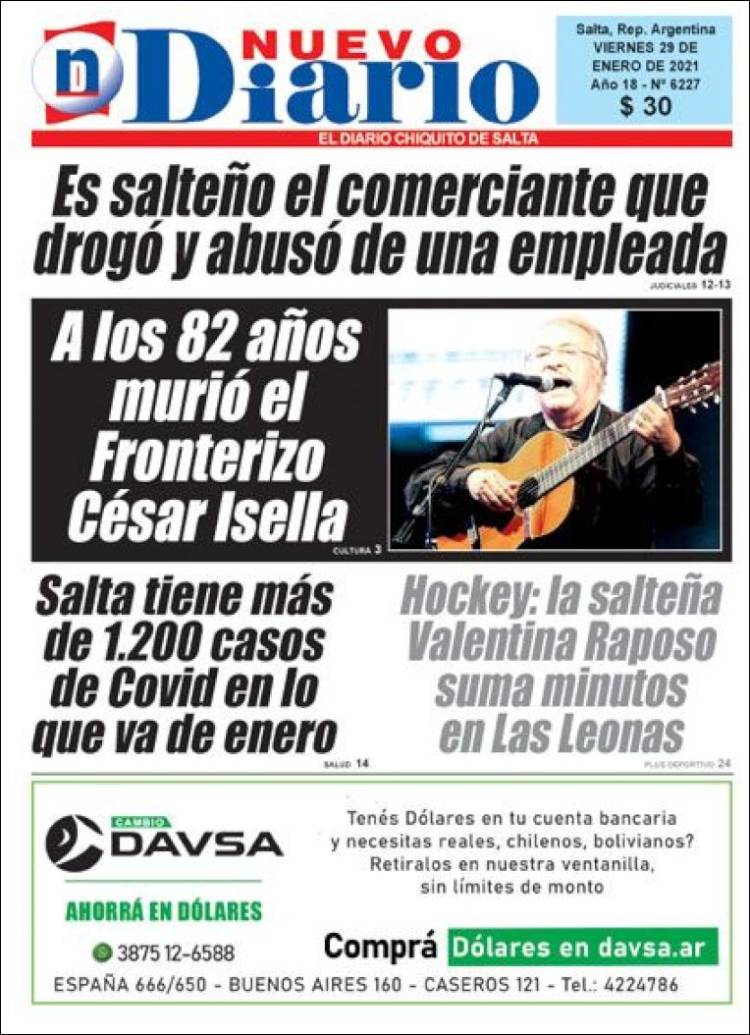 Portada de Nuevo Diario de Salta (Argentina)