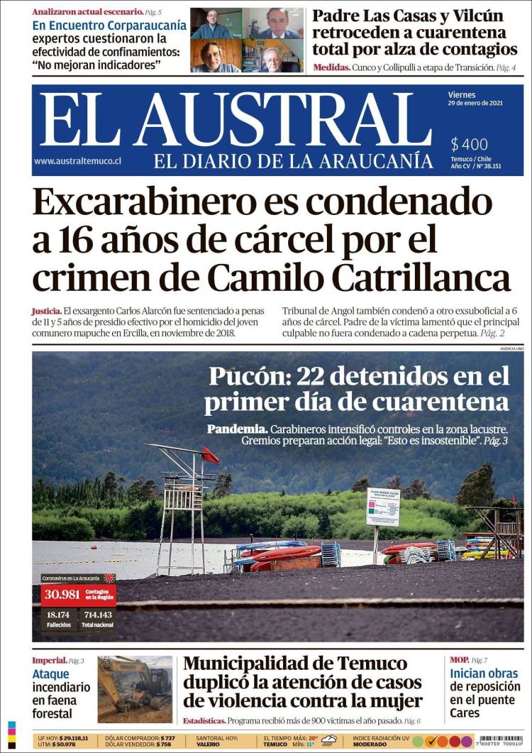 Portada de El Austral de Temuco (Chile)