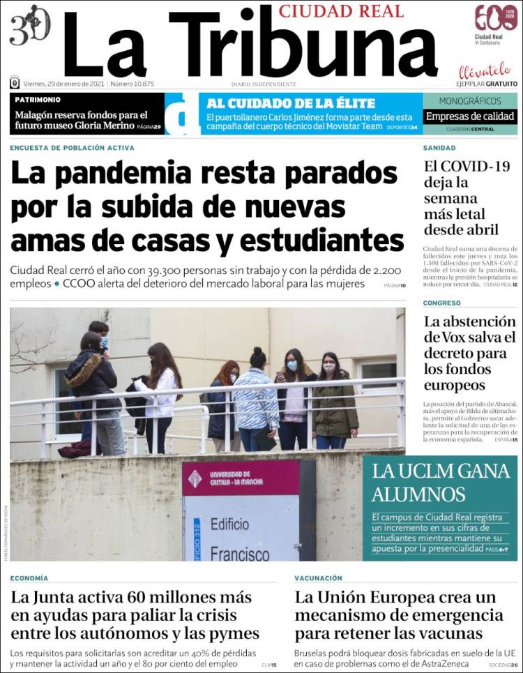 Portada de La Tribuna de Ciudad Real (Espa&ntilde;a)