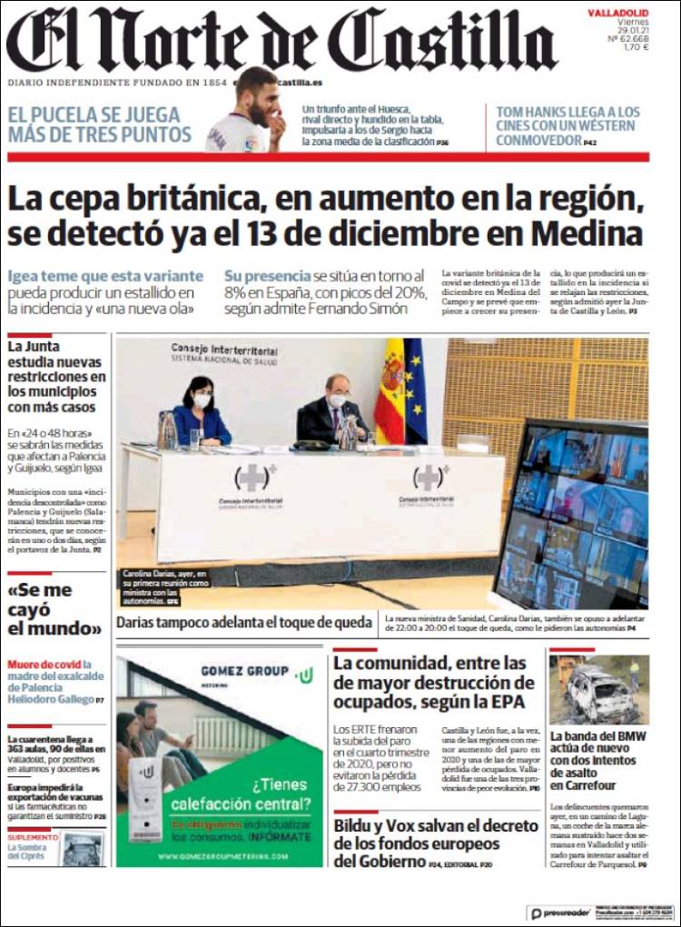 Portada de Norte de Castilla - Valladolid (Espa&ntilde;a)