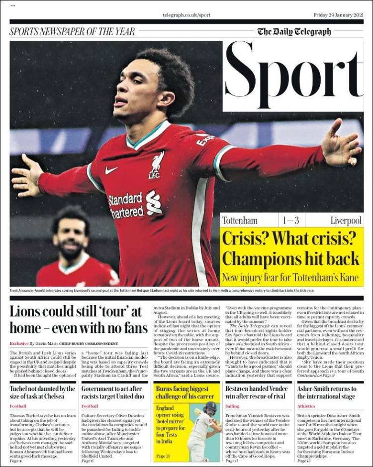 Portada de Telegraph Sport (Reino Unido)