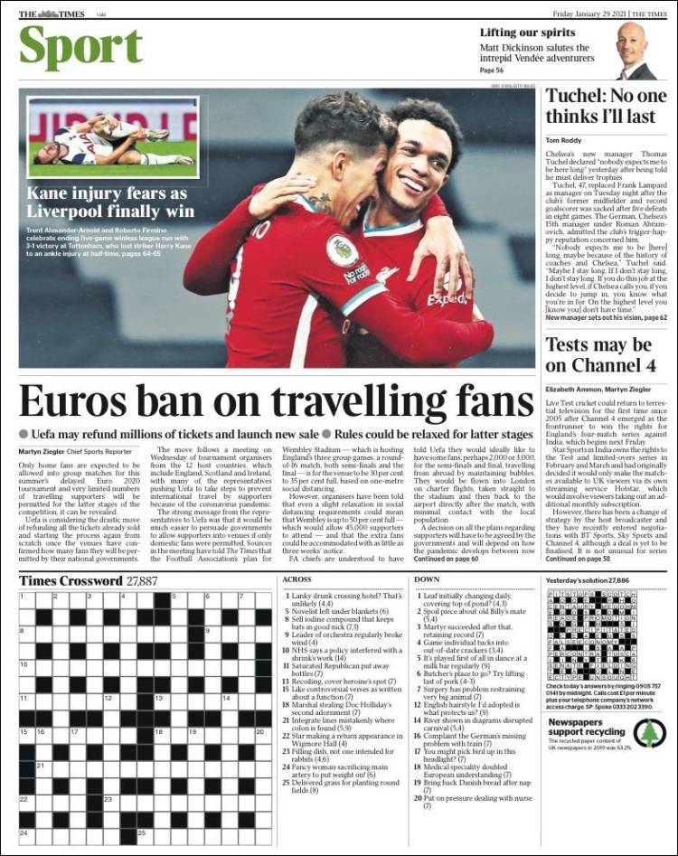 Portada de The Times Sport (Reino Unido)