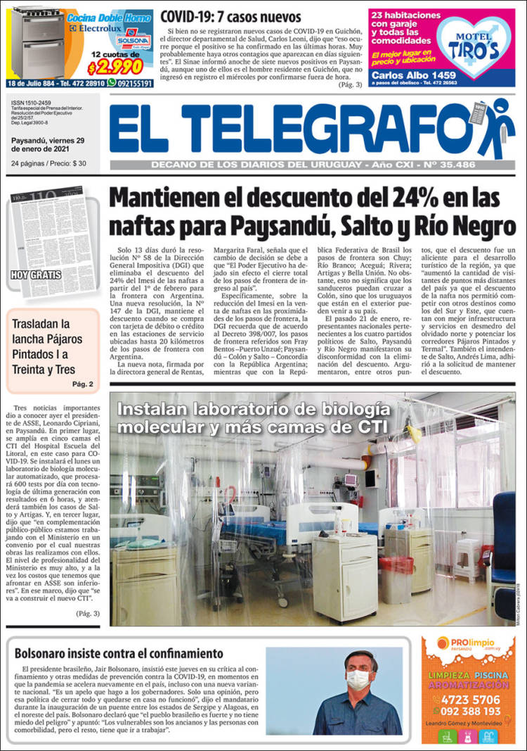 Portada de El Telégrafo (Uruguay)