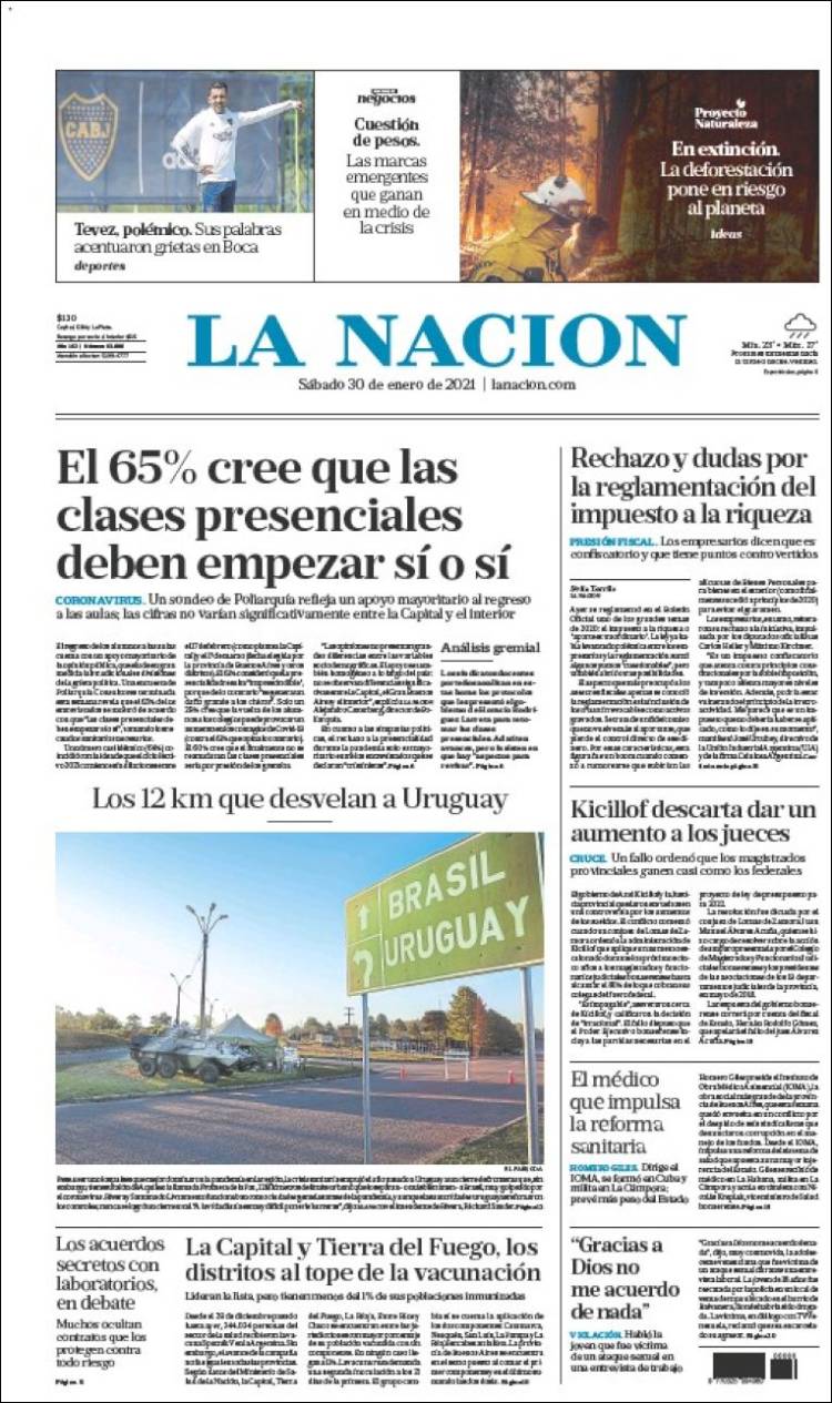 Portada de La Nación (Argentina)