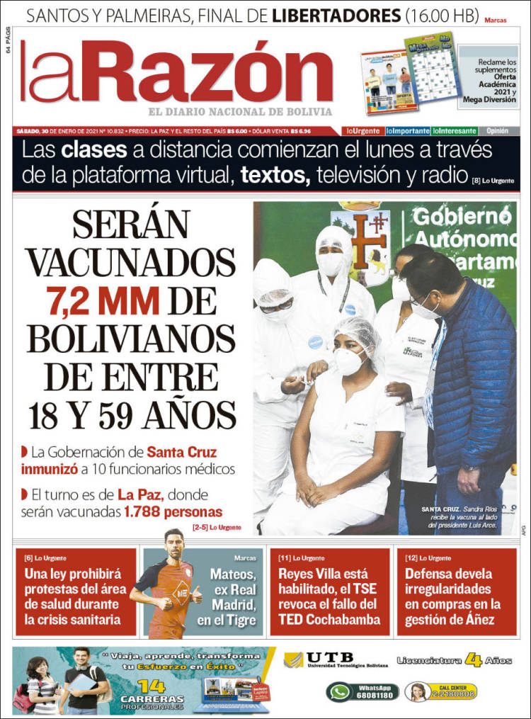 Portada de La Razón (Bolivia)