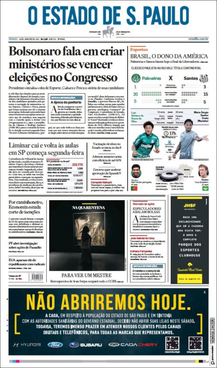 Portada de O Estado de São Paulo (Brasil)