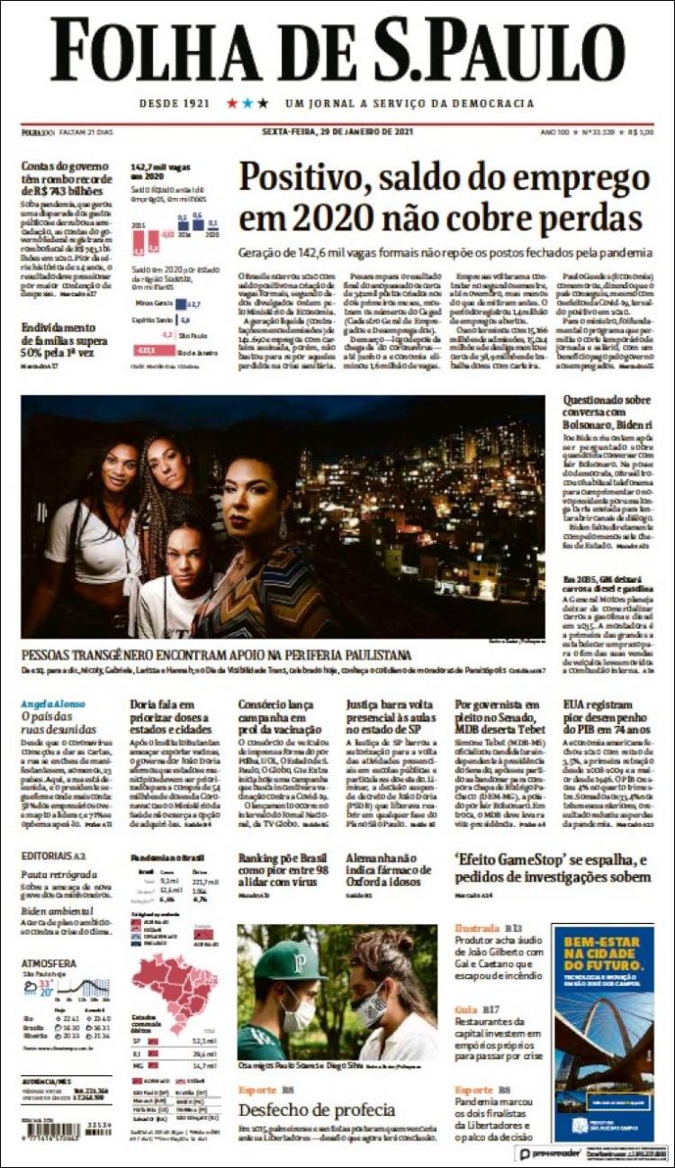 Portada de Folha de São Paulo (Brasil)