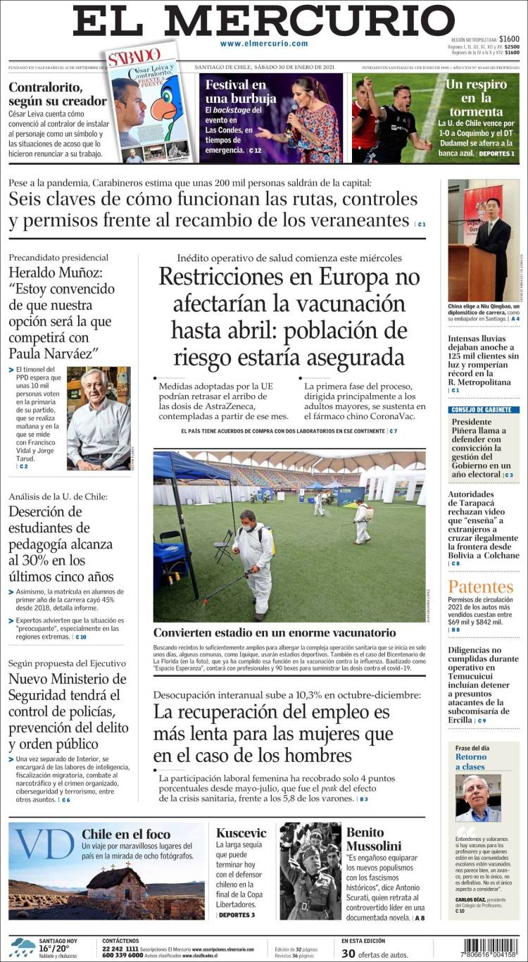 Portada de El Mercurio (Chile)
