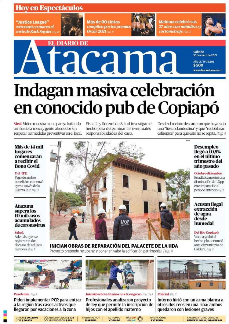 Portada de Diario de Atacama (Chile)