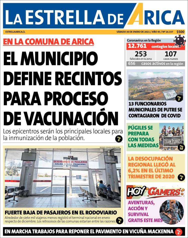 Portada de La Estrella de Arica (Chile)