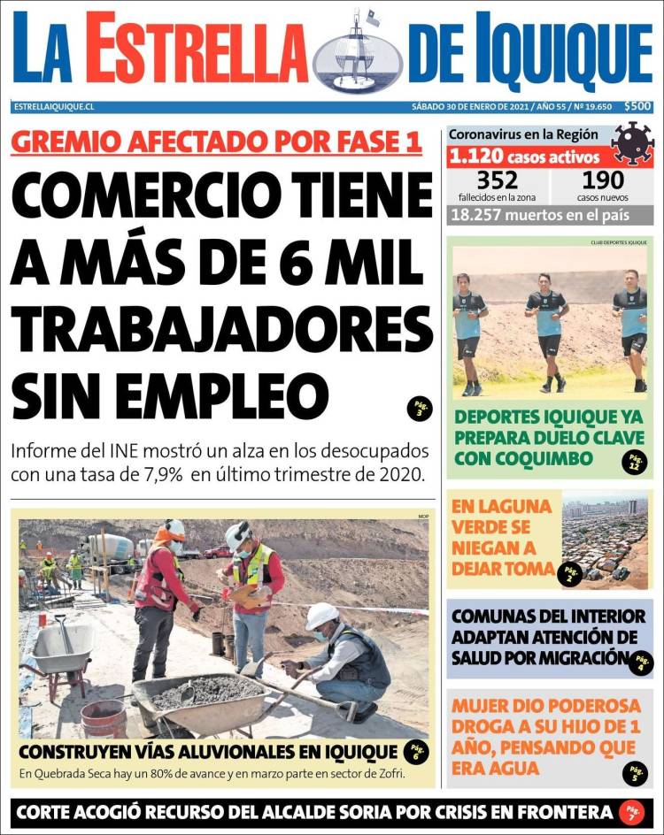 Portada de La Estrella de Iquique (Chile)