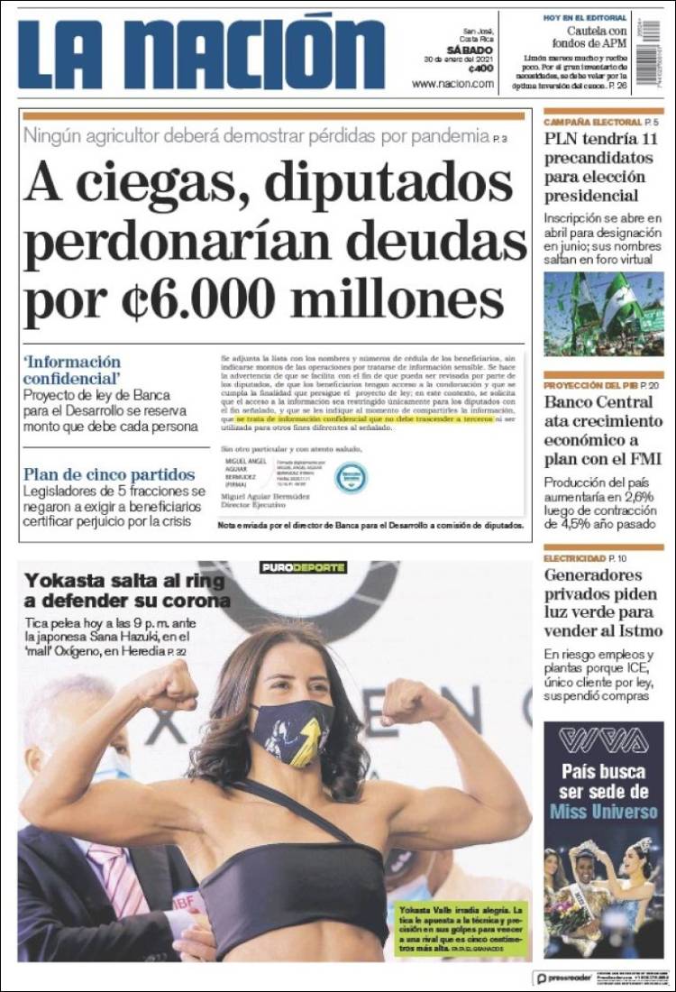 Portada de La Nación - Costa Rica (Costa Rica)