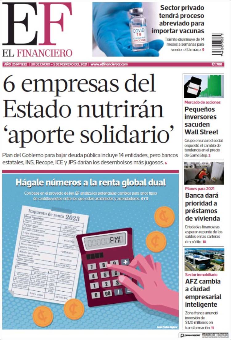 Portada de El Financiero (Costa Rica)