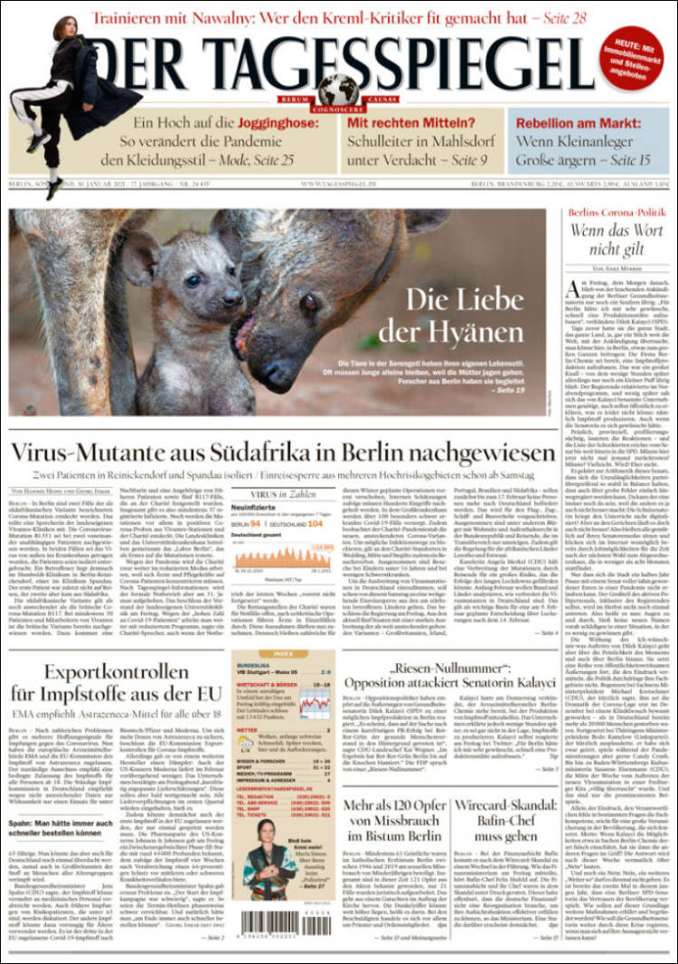 Portada de Der Tagesspiegel (Alemania)
