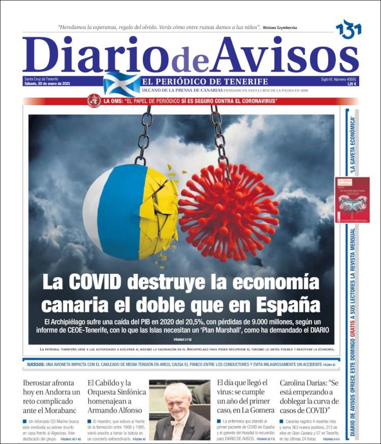 Portada de Diarios de Avisos (España)