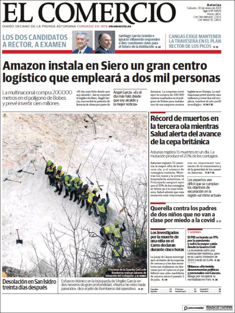 Portada de El Comercio (España)