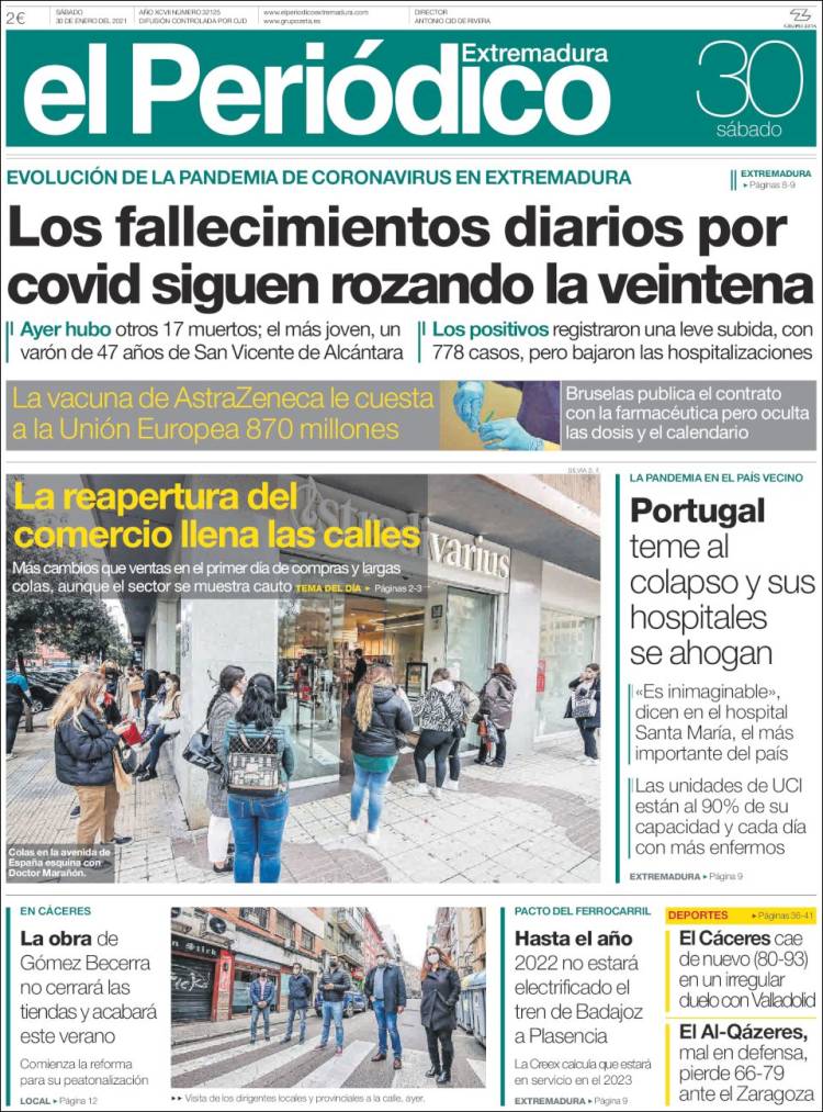 Portada de El Periódico de Extremadura (España)