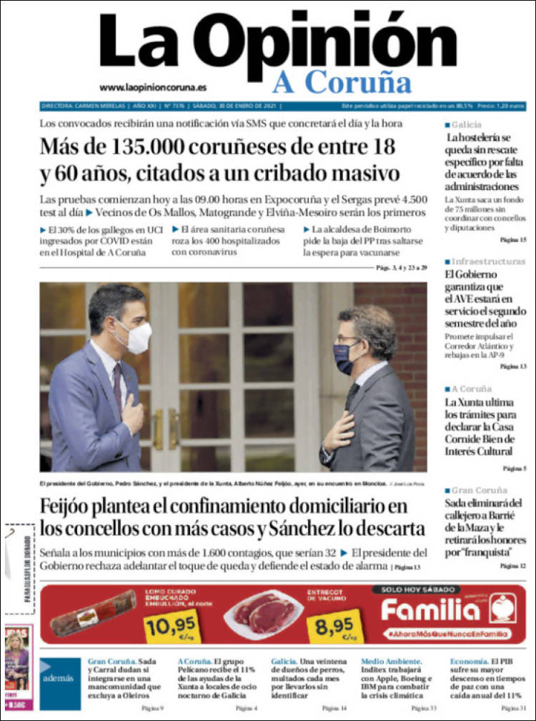 Portada de La Opinión de A Coruña (España)