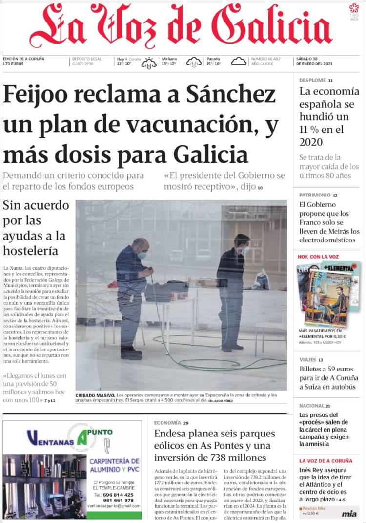 Portada de La Voz de Galicia (España)