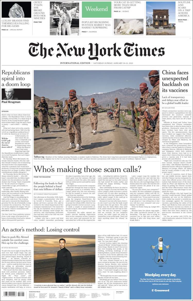 Portada de International New York Times (Europa)