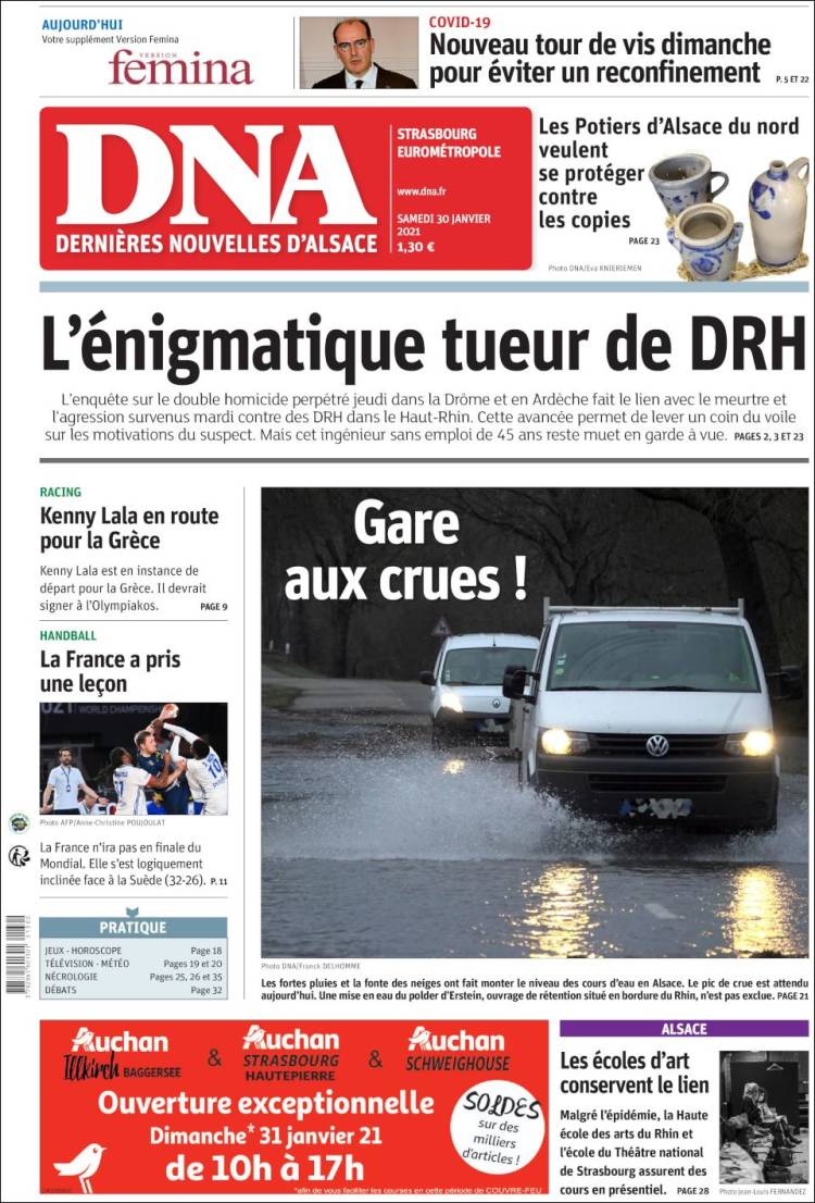 Portada de Les Dernières Nouvelles d'Alsace (Francia)