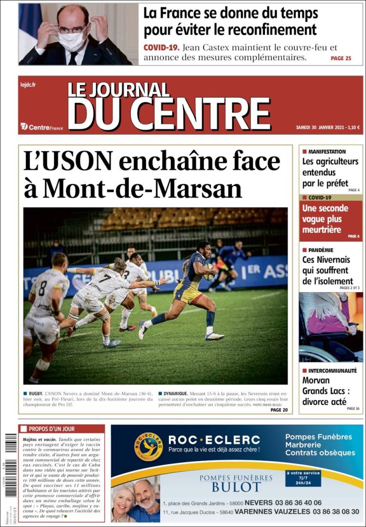 Portada de Le Journal du Centre (Francia)