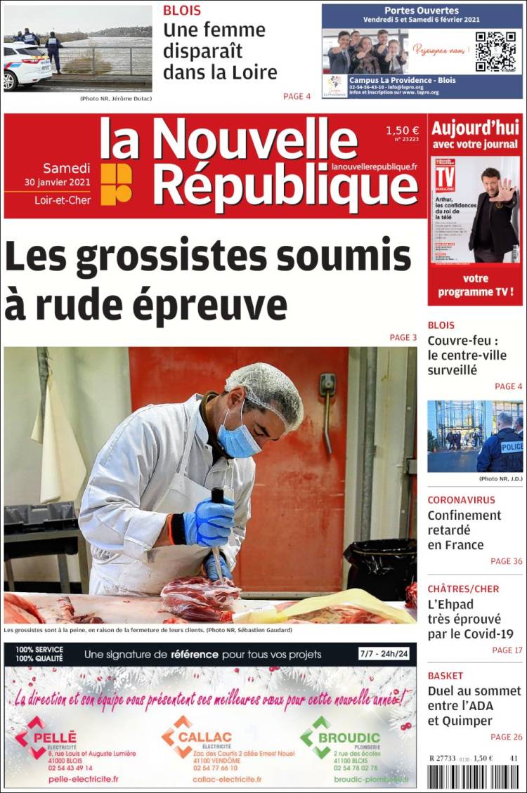 Portada de La Nouvelle Republique (Francia)