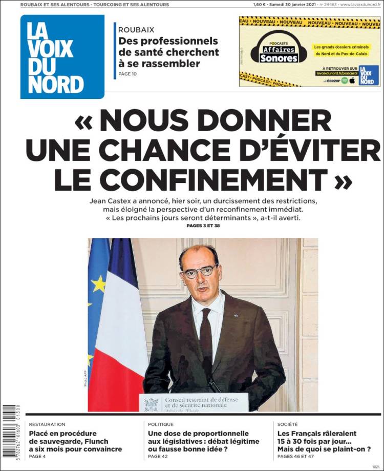 Portada de La Voix du Nord (Francia)