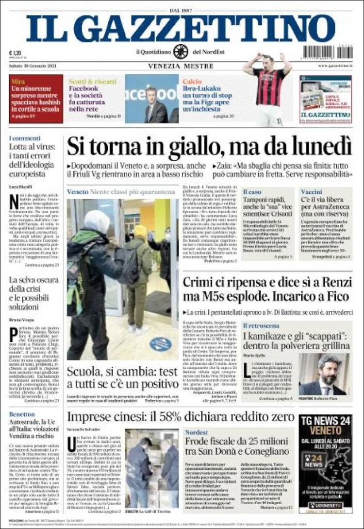 Portada de Il Gazzettino (Italia)